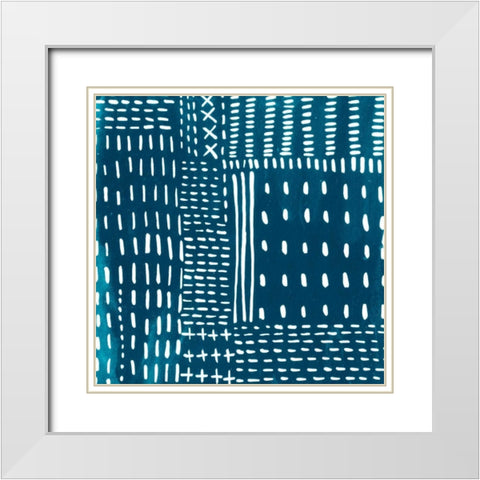 Sashiko Stitches III White Modern Wood Framed Art Print with Double Matting by Zarris, Chariklia