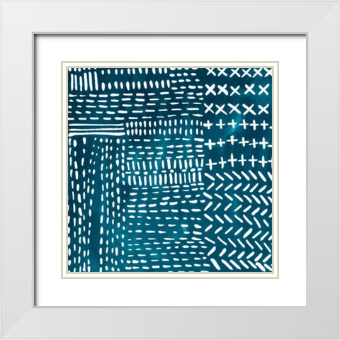 Sashiko Stitches IV White Modern Wood Framed Art Print with Double Matting by Zarris, Chariklia