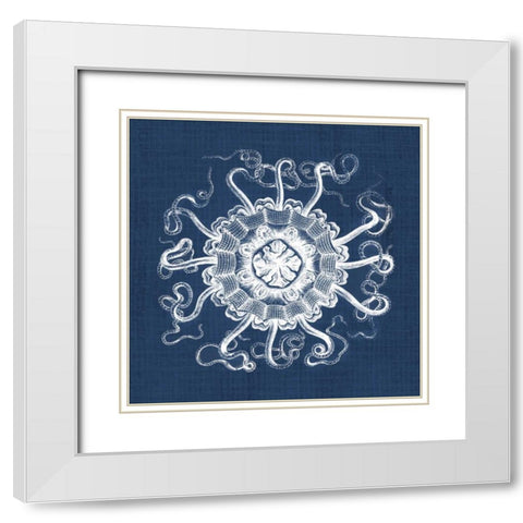 Sea Anemone on Indigo I White Modern Wood Framed Art Print with Double Matting by Vision Studio