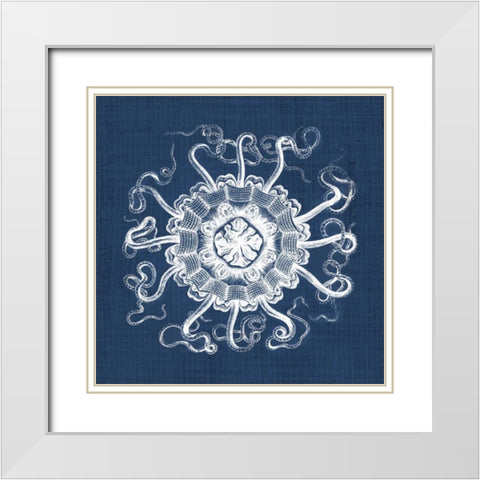 Sea Anemone on Indigo I White Modern Wood Framed Art Print with Double Matting by Vision Studio