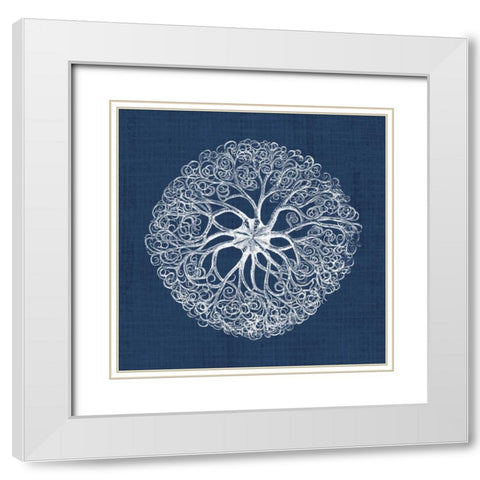 Sea Anemone on Indigo II White Modern Wood Framed Art Print with Double Matting by Vision Studio