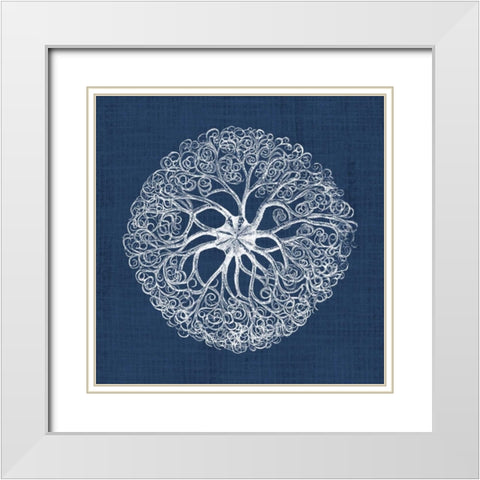 Sea Anemone on Indigo II White Modern Wood Framed Art Print with Double Matting by Vision Studio