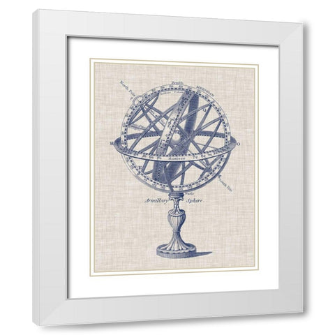 Armillary Sphere on Linen I White Modern Wood Framed Art Print with Double Matting by Vision Studio