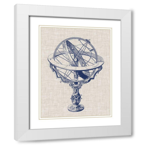 Armillary Sphere on Linen II White Modern Wood Framed Art Print with Double Matting by Vision Studio