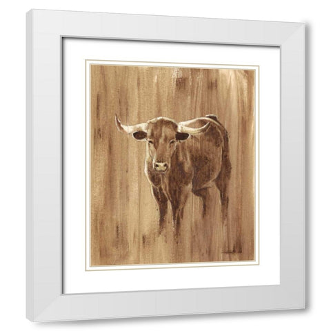 Wood Panel Longhorn White Modern Wood Framed Art Print with Double Matting by Harper, Ethan