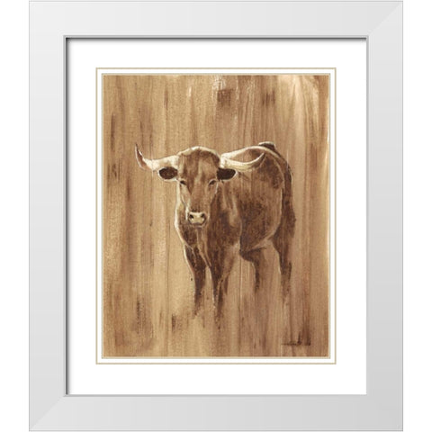 Wood Panel Longhorn White Modern Wood Framed Art Print with Double Matting by Harper, Ethan