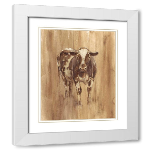 Wood Panel Cow White Modern Wood Framed Art Print with Double Matting by Harper, Ethan