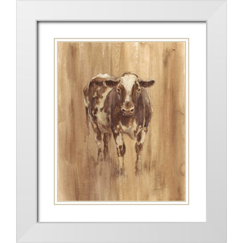 Wood Panel Cow White Modern Wood Framed Art Print with Double Matting by Harper, Ethan