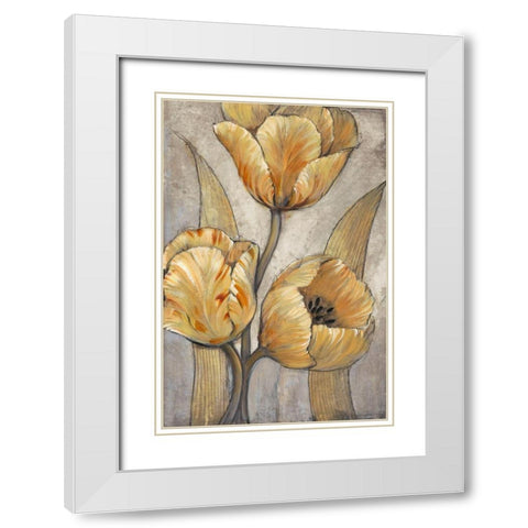 Ochre and Grey Tulips I White Modern Wood Framed Art Print with Double Matting by OToole, Tim