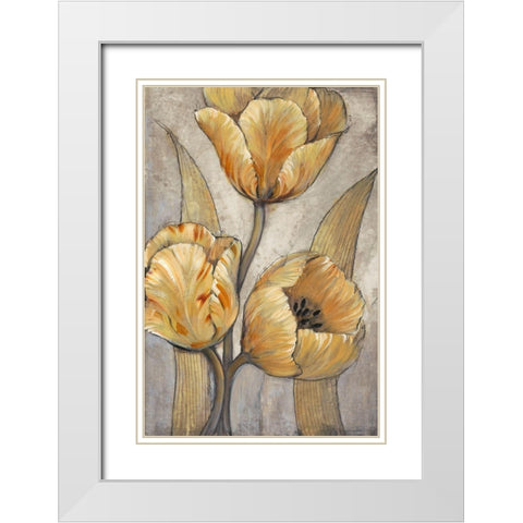 Ochre and Grey Tulips I White Modern Wood Framed Art Print with Double Matting by OToole, Tim