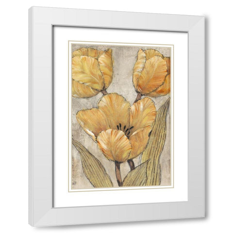 Ochre and Grey Tulips II White Modern Wood Framed Art Print with Double Matting by OToole, Tim