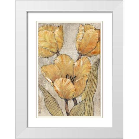 Ochre and Grey Tulips II White Modern Wood Framed Art Print with Double Matting by OToole, Tim