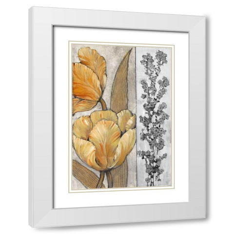 Ochre and Grey Tulips III White Modern Wood Framed Art Print with Double Matting by OToole, Tim