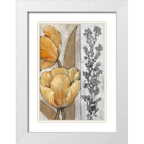 Ochre and Grey Tulips III White Modern Wood Framed Art Print with Double Matting by OToole, Tim