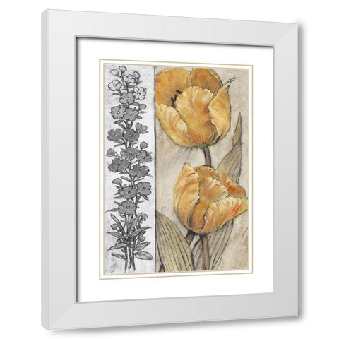 Ochre and Grey Tulips IV White Modern Wood Framed Art Print with Double Matting by OToole, Tim