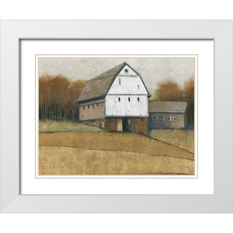 White Barn View II White Modern Wood Framed Art Print with Double Matting by OToole, Tim