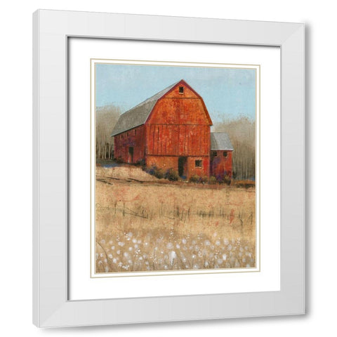 Red Barn View I White Modern Wood Framed Art Print with Double Matting by OToole, Tim