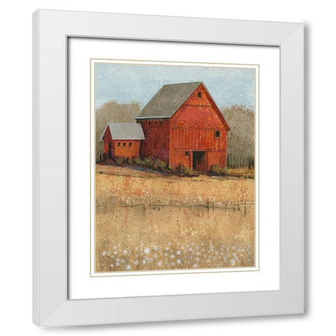 Red Barn View II White Modern Wood Framed Art Print with Double Matting by OToole, Tim