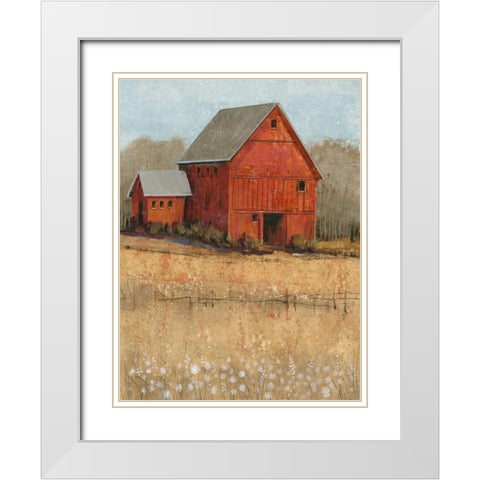Red Barn View II White Modern Wood Framed Art Print with Double Matting by OToole, Tim