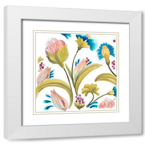 Abbey Floral Tiles I White Modern Wood Framed Art Print with Double Matting by Vess, June Erica