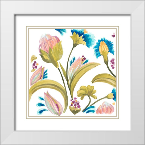 Abbey Floral Tiles I White Modern Wood Framed Art Print with Double Matting by Vess, June Erica