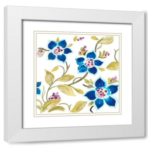 Abbey Floral Tiles II White Modern Wood Framed Art Print with Double Matting by Vess, June Erica