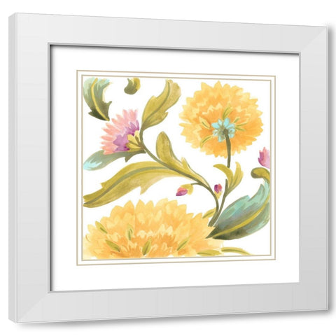 Abbey Floral Tiles III White Modern Wood Framed Art Print with Double Matting by Vess, June Erica