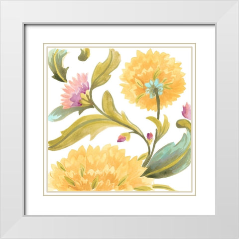 Abbey Floral Tiles III White Modern Wood Framed Art Print with Double Matting by Vess, June Erica