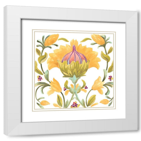 Abbey Floral Tiles V White Modern Wood Framed Art Print with Double Matting by Vess, June Erica