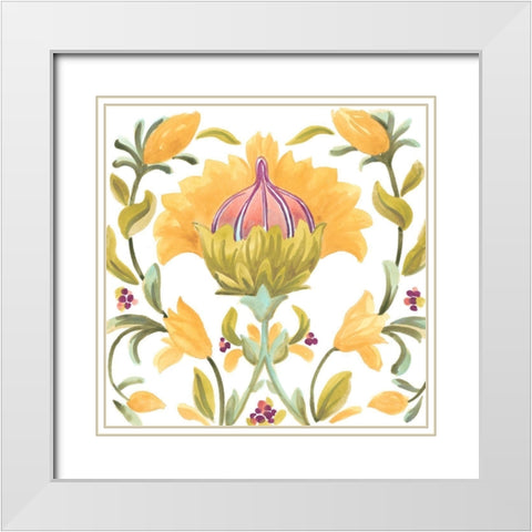Abbey Floral Tiles V White Modern Wood Framed Art Print with Double Matting by Vess, June Erica