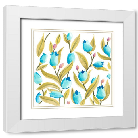 Abbey Floral Tiles VI White Modern Wood Framed Art Print with Double Matting by Vess, June Erica