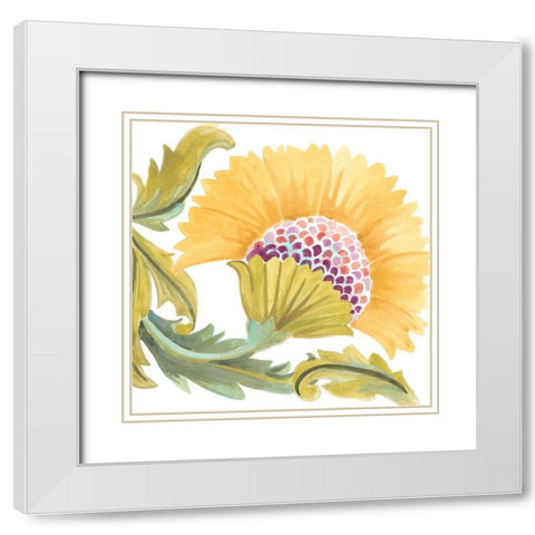 Abbey Floral Tiles VII White Modern Wood Framed Art Print with Double Matting by Vess, June Erica