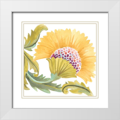 Abbey Floral Tiles VII White Modern Wood Framed Art Print with Double Matting by Vess, June Erica