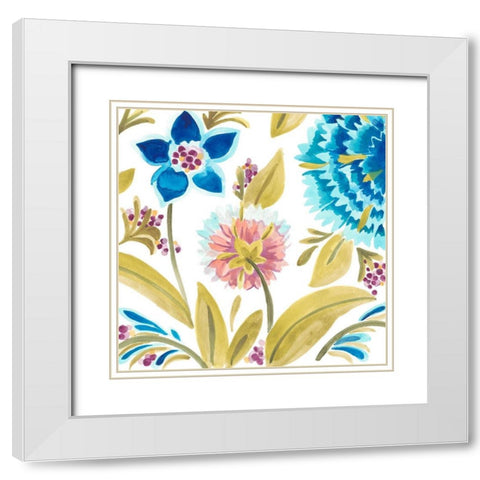 Abbey Floral Tiles VIII White Modern Wood Framed Art Print with Double Matting by Vess, June Erica