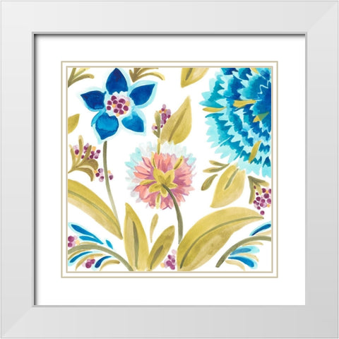 Abbey Floral Tiles VIII White Modern Wood Framed Art Print with Double Matting by Vess, June Erica