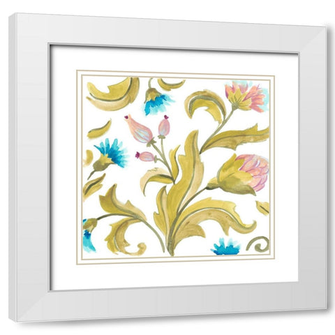 Abbey Floral Tiles IX White Modern Wood Framed Art Print with Double Matting by Vess, June Erica