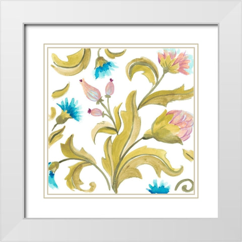 Abbey Floral Tiles IX White Modern Wood Framed Art Print with Double Matting by Vess, June Erica