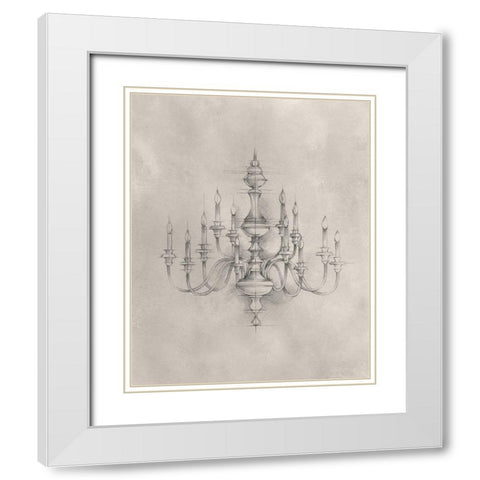 Chandelier Schematic I White Modern Wood Framed Art Print with Double Matting by Harper, Ethan