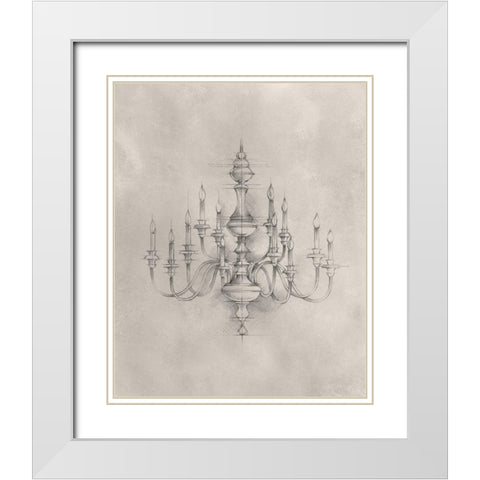 Chandelier Schematic I White Modern Wood Framed Art Print with Double Matting by Harper, Ethan