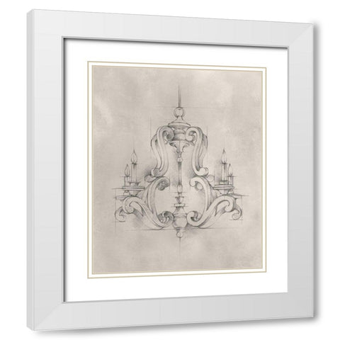 Chandelier Schematic II White Modern Wood Framed Art Print with Double Matting by Harper, Ethan