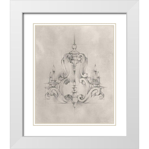 Chandelier Schematic II White Modern Wood Framed Art Print with Double Matting by Harper, Ethan