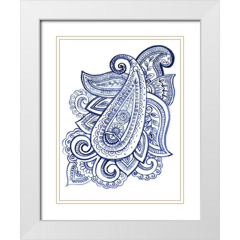 Indigo Paisley III White Modern Wood Framed Art Print with Double Matting by Parker, Jennifer Paxton