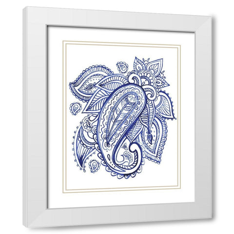 Indigo Paisley IV White Modern Wood Framed Art Print with Double Matting by Parker, Jennifer Paxton