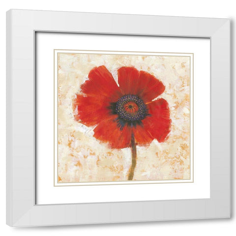 Red Poppy Portrait I White Modern Wood Framed Art Print with Double Matting by OToole, Tim