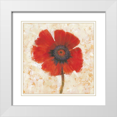 Red Poppy Portrait I White Modern Wood Framed Art Print with Double Matting by OToole, Tim