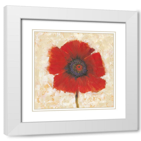 Red Poppy Portrait II White Modern Wood Framed Art Print with Double Matting by OToole, Tim