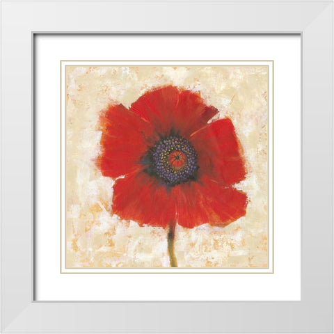 Red Poppy Portrait II White Modern Wood Framed Art Print with Double Matting by OToole, Tim