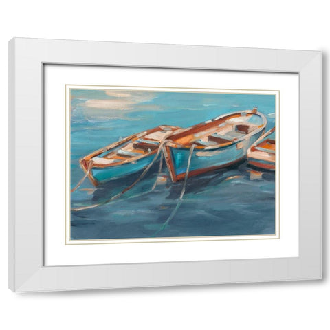Tethered Row Boats I White Modern Wood Framed Art Print with Double Matting by Harper, Ethan