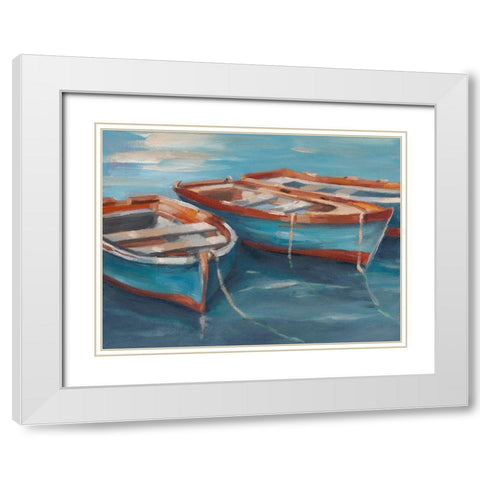 Tethered Row Boats II White Modern Wood Framed Art Print with Double Matting by Harper, Ethan
