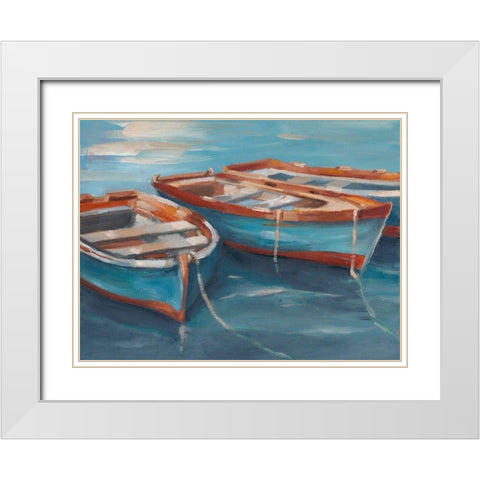 Tethered Row Boats II White Modern Wood Framed Art Print with Double Matting by Harper, Ethan